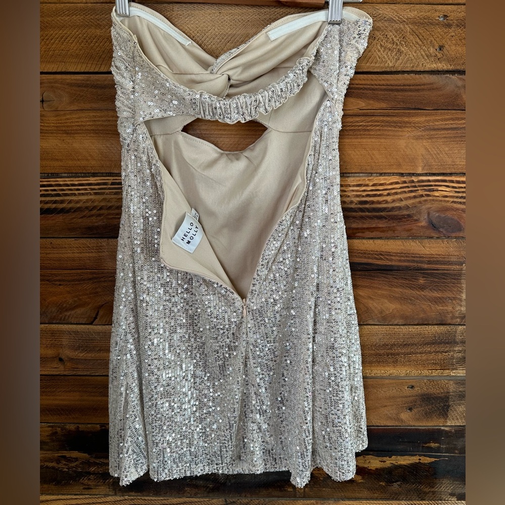 Hello Molly Strapless Silver Sequin Bodycon Mini Dress Women's 8 AU 12 Large - Picture 3 of 11